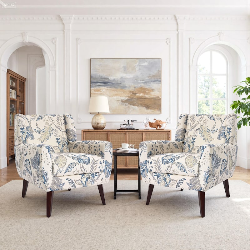 2 Set Modern Tufted Linen Upholstered Accent Chair Faux Leather Armchair