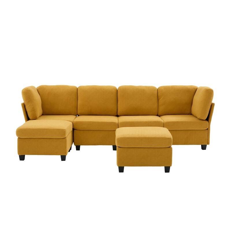 Modular Sleeper Sofa Bed U-shaped Sectional Couches with Hidden Storage Seat and Ottomans, Freely Combinable Chaise Lounge Sofa
