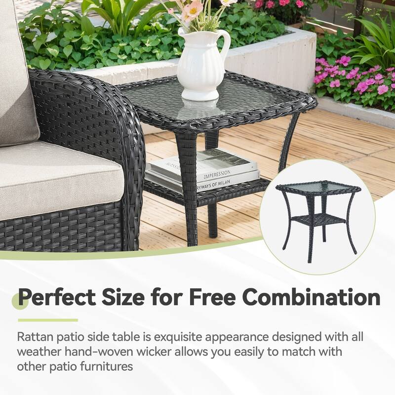 Outside Patio Swivel Chairs with Coffee Table Set - Black