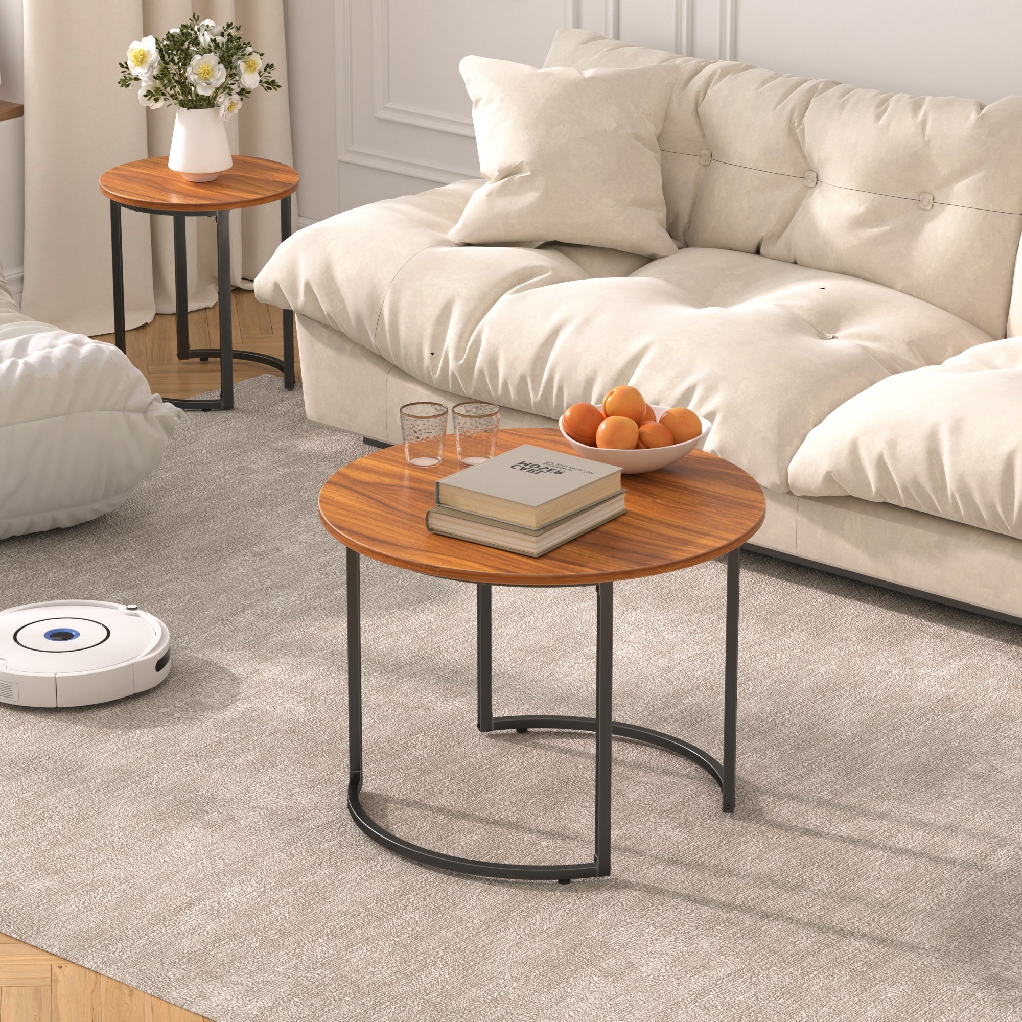 Nesting Coffee Table Set of 2 23.6 Round Wood Coffee Table Set Center Table End Table Side Tables for Living Room Bedroom Bed Bath Beyond 41493795