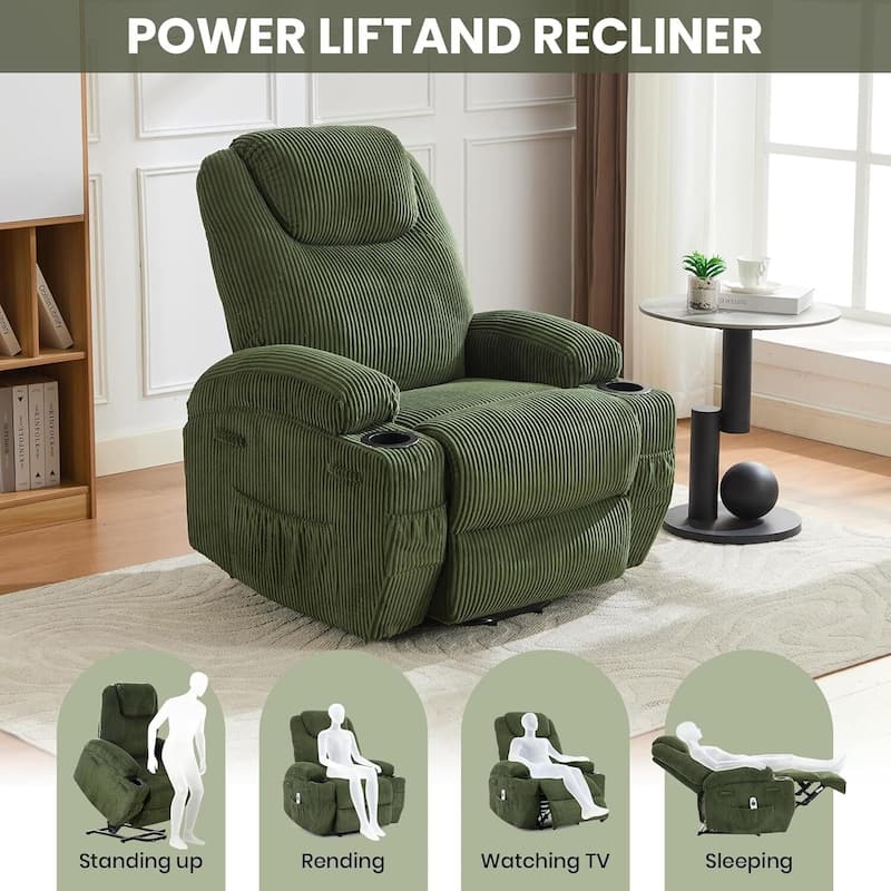 Electric Power Lift Recliner Sofa Chair with Massage, Heat & 155° Recline