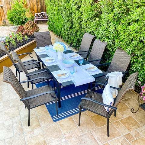Sophia & William Outdoor Patio 7 / 9 Pieces Dining Set, 1 Expandable Metal Table and 6 / 8 PE Rattan Chairs