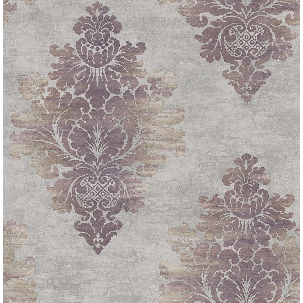 Seabrook Designs Lara Distressed Damask Unpasted Wallpaper