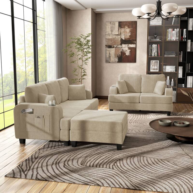Furniture of America Xenia Modern 3-Piece Chenille Sofa and Ottoman Set