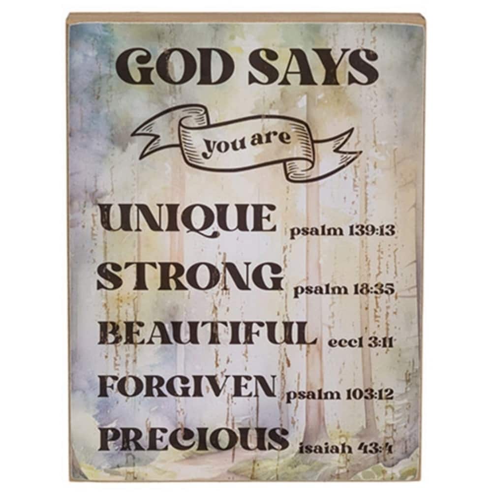 God Says You Are Bible Verse Box Sign Inspirational Wooden Decor - 6” x 1” x 8”