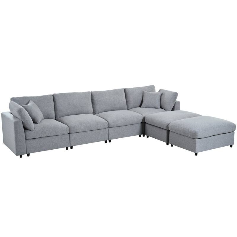 U-Shaped 6-Piece Sectional Sofa with Movable Ottomans Modular Design Soft Chenille Fabric for Versatile Seating