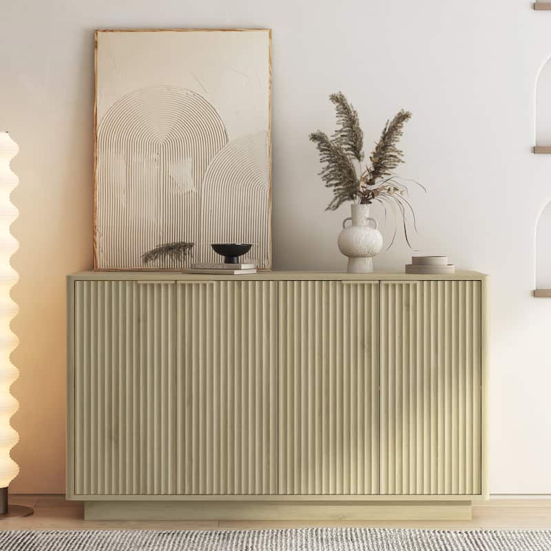 Wood Modern Buffet Cabinet with Storage, Fluted Sideboard Large Buffet with Adjustable Shelves, Credenza, Accent Cabinet - Wood