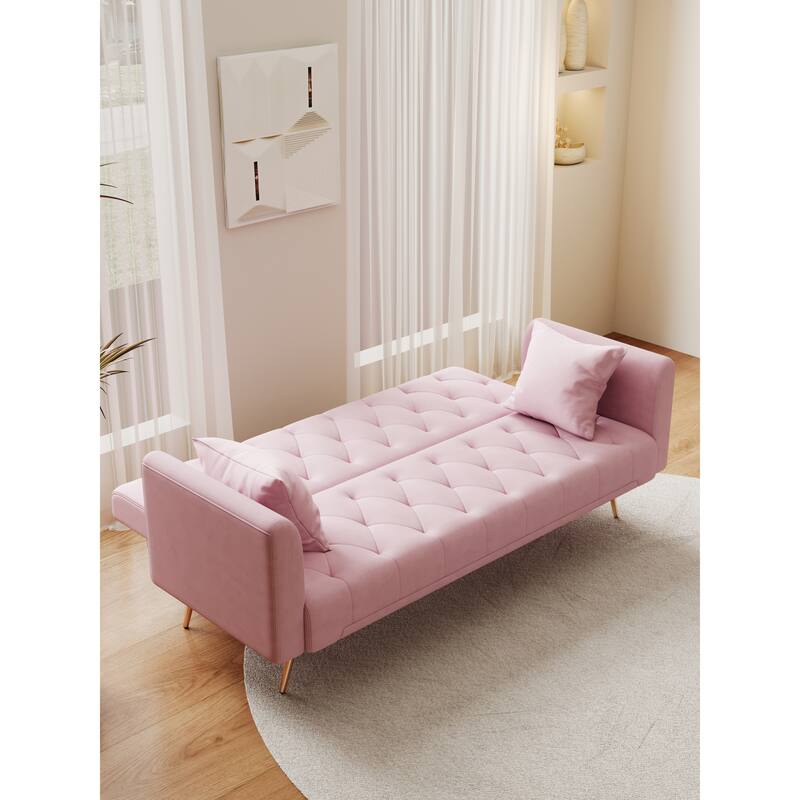 71" Velvet Love Seat Couches, Adjustable Backrest Sofa Bed with 2 Pillow