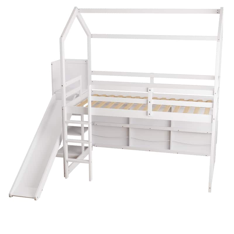 Twin Size Wood House Loft bed with Slide