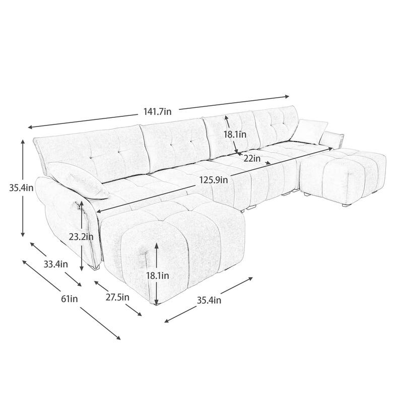 141.7" Chenille 4-Seater Sectional Sofa with 2 Ottomans