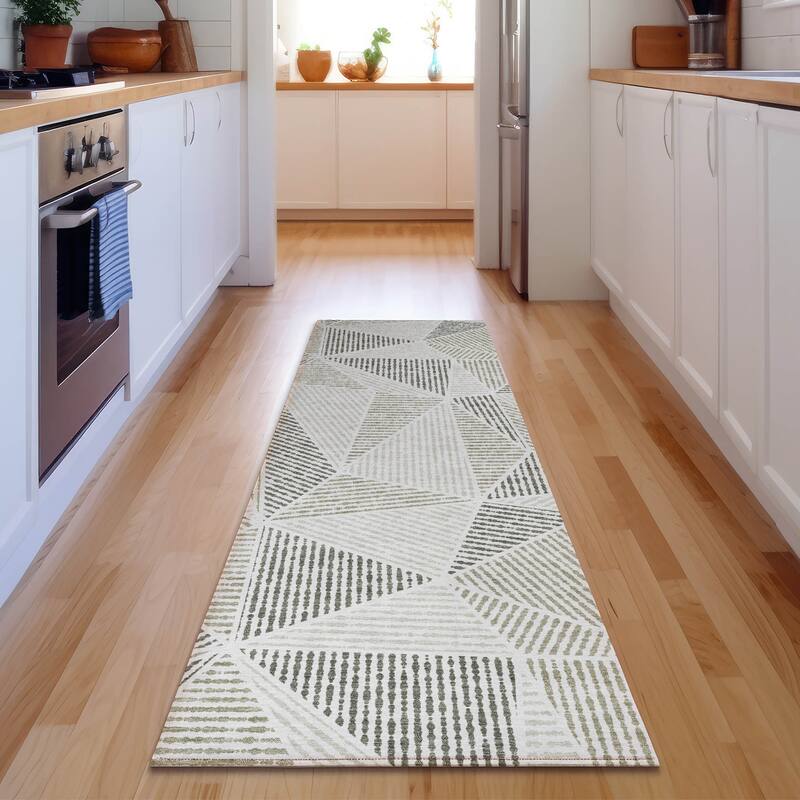 Premium Washable Super Soft Contemporary Mosaic Mayfield Rug - Taupe - 2' 3" x 7' 6" - Runner