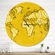 preview thumbnail 9 of 8, Designart 'Vintage Yellow Worldmap ' Oversized Global Wall CLock