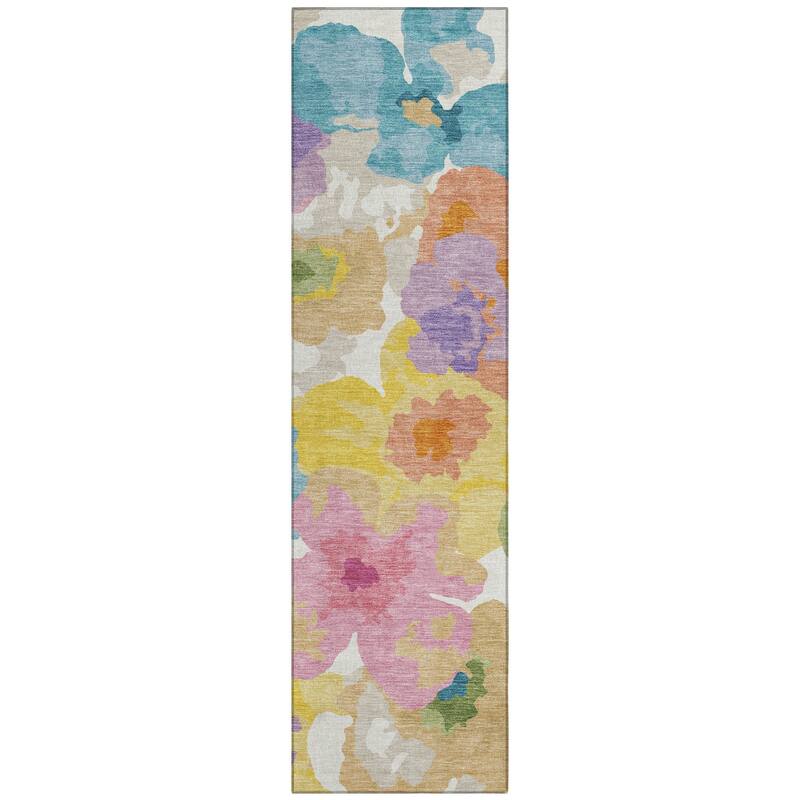 Machine Washable Indoor/ Outdoor Floral Bonnet Chantille Rug