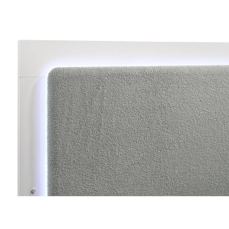Caraway Contemporary Wood LED Panel Bed with Upholstered Headboard