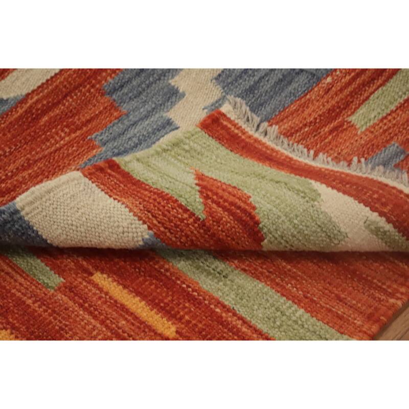 Hand Woven Oriental 100% Wool Carpet Southwestern Modern Oranges & Rust Kilim Area Rug - 4' 0'' X 2' 0''