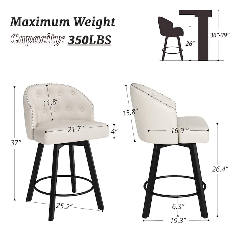 26" Swivel Counter Height Bar Stools Set of 3 Upholstered Counter Stools With Backs - 26" H