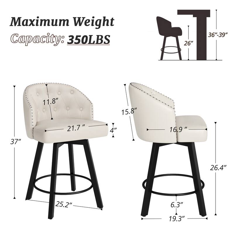 26" Swivel Counter Height Swivel Bar Stools Set of 3 Upholstered Counter Stools - 26" H