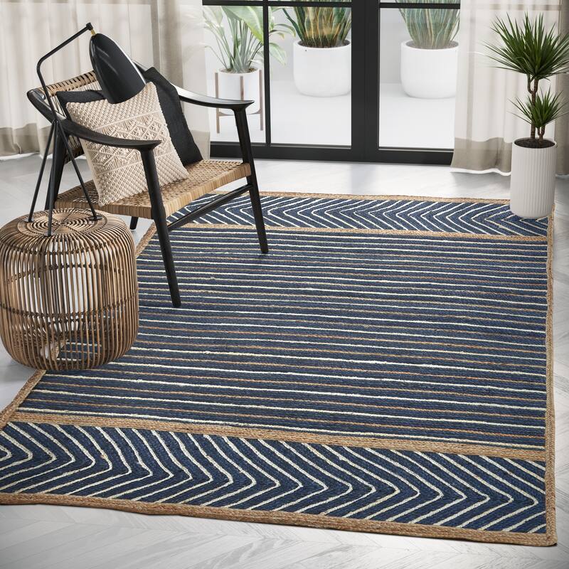 Abani Jute JUT160A Natural Fiber Blue White Area Rug - 6' x 9' - Blue