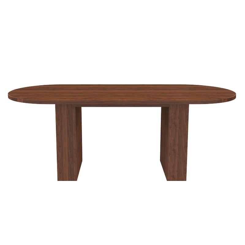 62.9" Oval Dining Table for 6: Farmhouse Kitchen Table with Wood Strip Base, Large Pedestal Dining Room Table