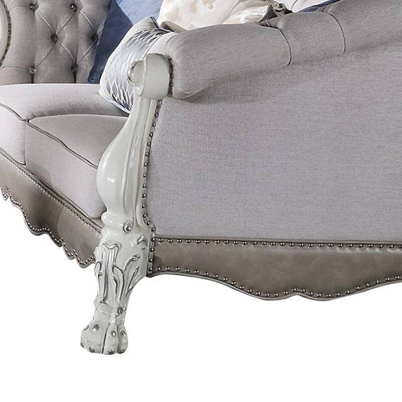 Ally Sofa, 7 Throw Pillows, Classical Bone White Faux Leather, 96 Inch