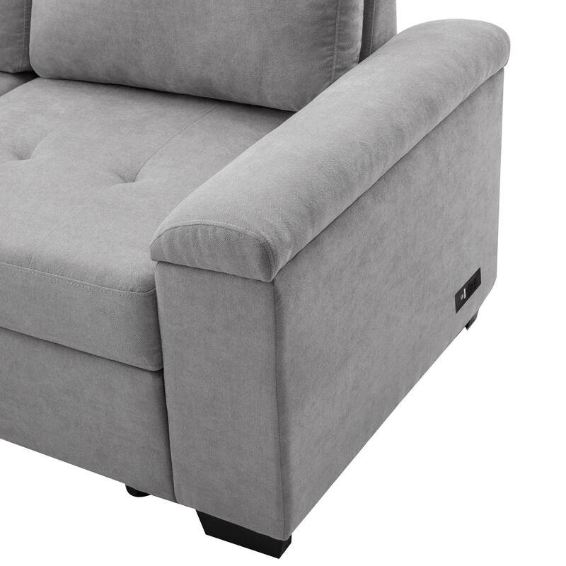 L-shape Corner Sofa with Storage Ottoman & Storage Arm & USB Sockets