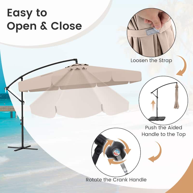 Gymax 10FT Offset Hanging Umbrella Patio Cantilever Umbrella w/ Easy