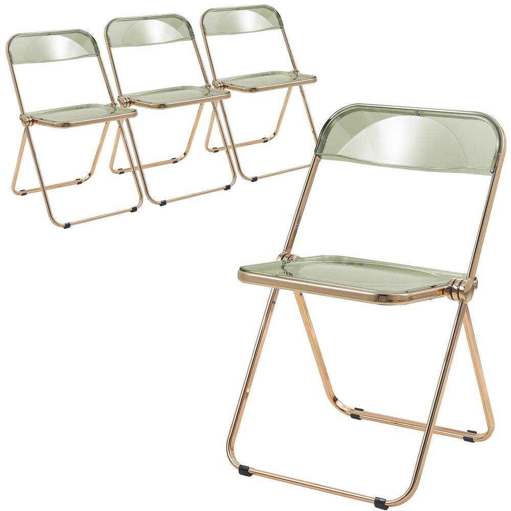 Lawrence Set of 4 Modern Foldable Transparent Acrylic Gold Chrome Folding Chair for Multipurpose Spaces - 30"