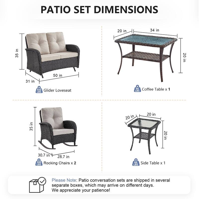 Pocassy 5 Pieces Glider Sofa with Rocker Chairs Ottomans