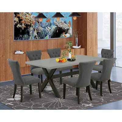 7-Piece Rectangular Dining Set - Solid Wood Table & 6 Parsons Chairs - Modern Dinette