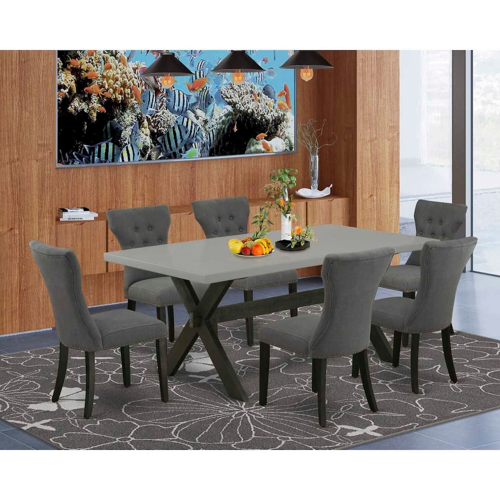 7-Piece Rectangular Dining Set - Solid Wood Table & 6 Parsons Chairs - Modern Dinette