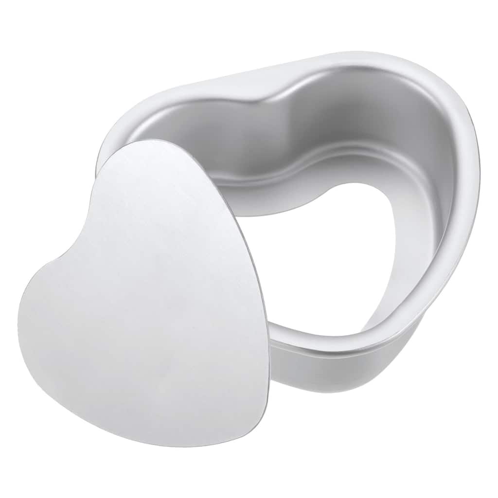 Heart Shaped Cake Pan with Removable Loose Bottom Aluminum Baking Pan - Silver