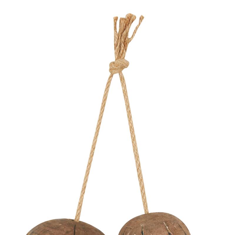 Brown Wood Handmade Distressed Striped 6 Strung Buoy Home Wall Decor with Hanging Rope