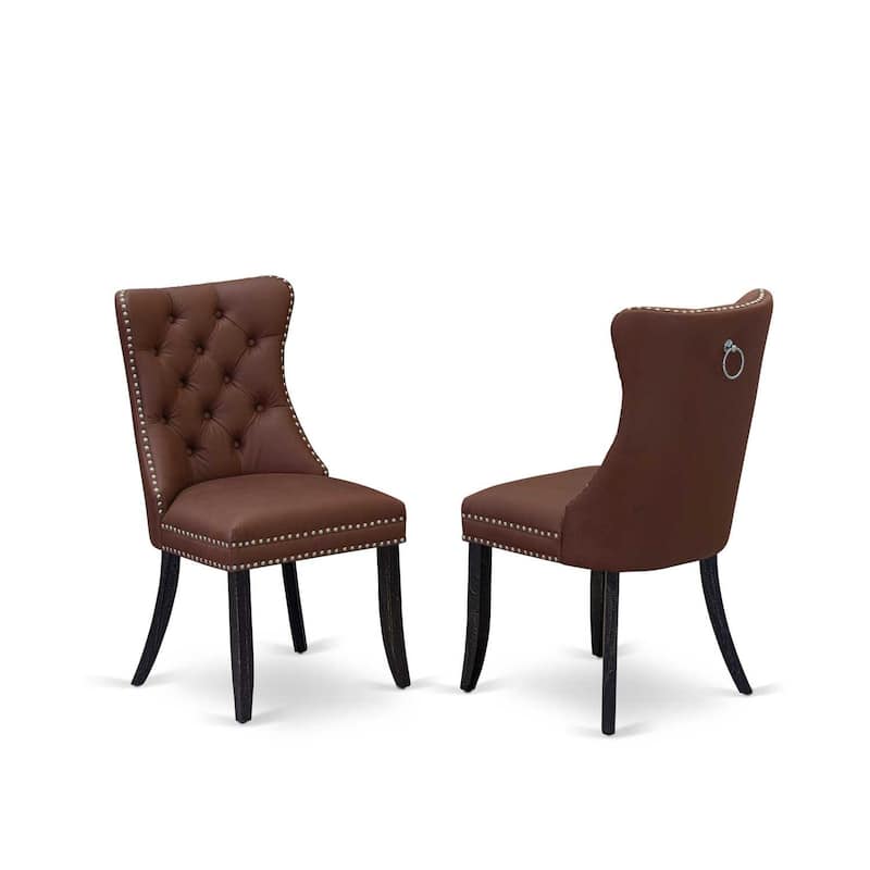 Parson Dining Chairs Set of 2 - Burgundy Faux Leather Padded Chairs with Nailhead Trim