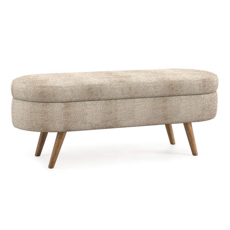 Oval Storage Ottoman Bench, Decorative End of Bed Bench 43.5 Inches Upholstered Storage Ottoman with Solid Wood Legs