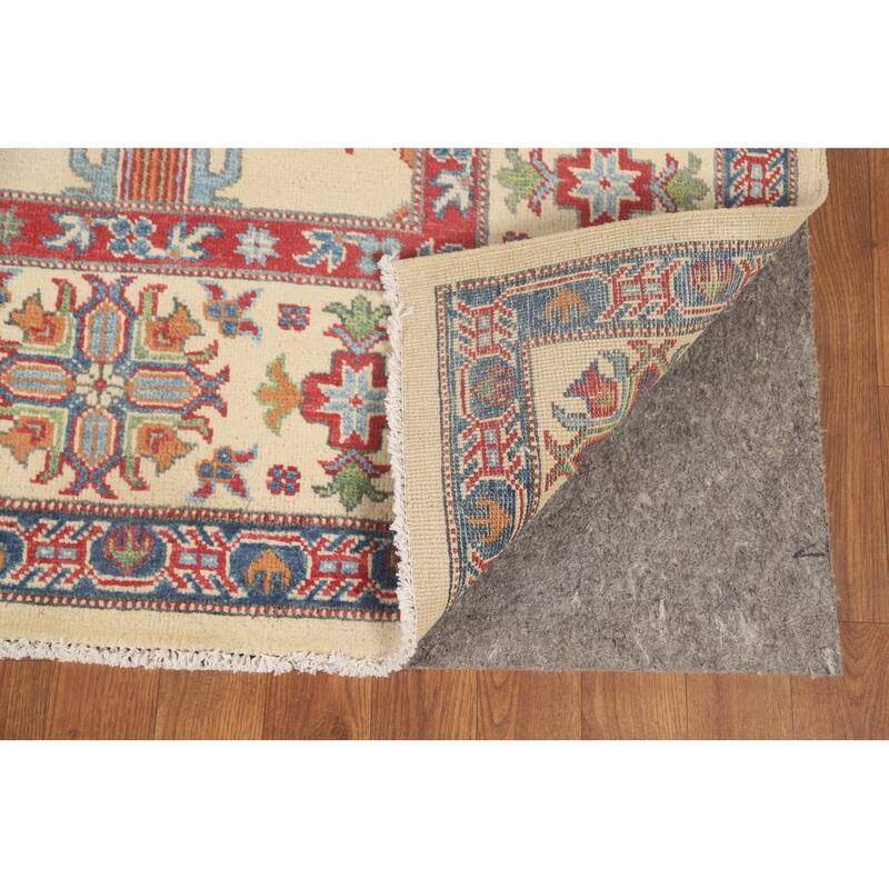 Geometric Beige Kazak Oriental Area Rug Hand-Knotted Wool Carpet - 8'2"x 9'9"