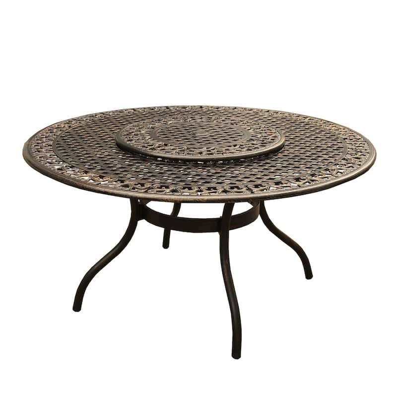 Mesh Lattice 59 in. Round Dining Set with Lazy Susan and Six Chairs - N/A