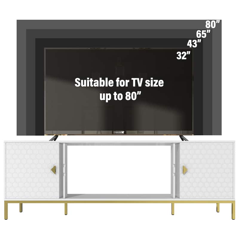 TV Stand Media Entertainment Center Console with Cabinet Storage and Open Shelves - White