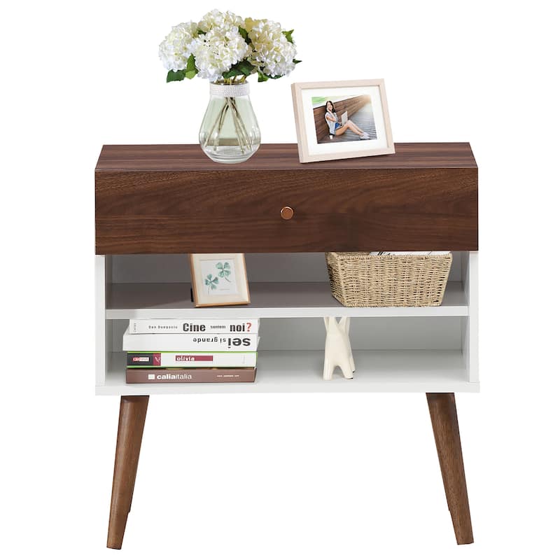 Costway 2PCS Nightstand End Side Table Drawer Storage Shelf