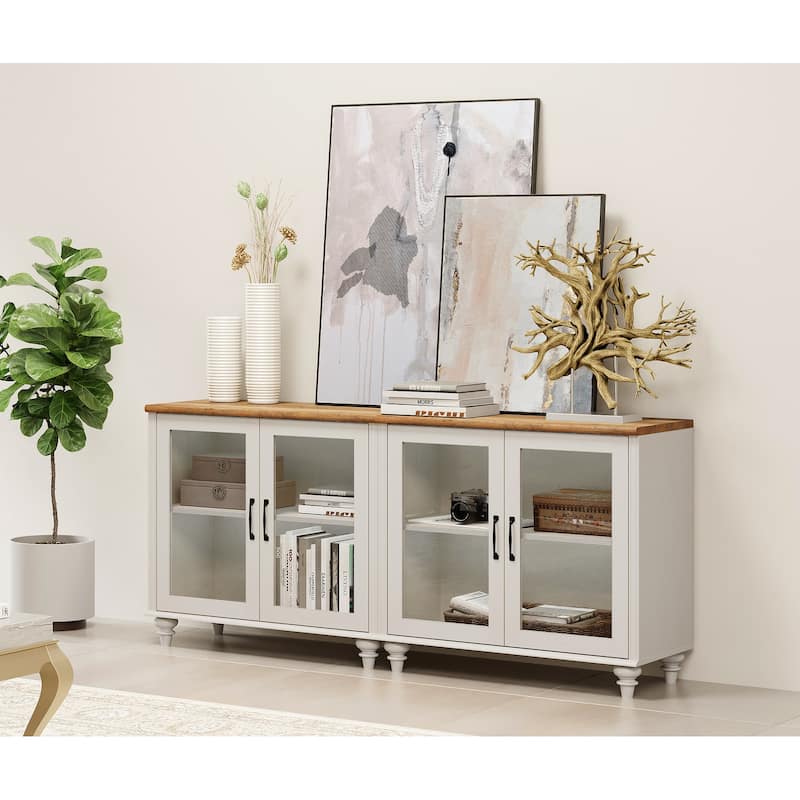 TV Stand with Glass Doors, TV Console Table TV Cabinet