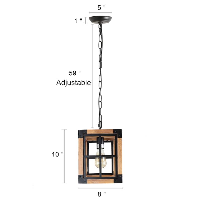 Anmytek Farmhouse Rustic 1-Light Wood Foyer Pendant Lights Industrial Kitchen Island Lights