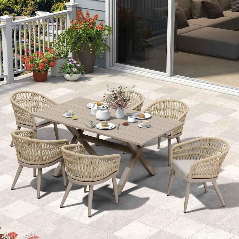 PURPLE LEAF PE Rattan Outdoor Patio Furniture Dining Set with All Aluminum Frame
