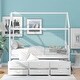 preview thumbnail 2 of 7, White Wooden House Bed with Trundle, 3 Storage Drawers, and Pull-Out Trundle