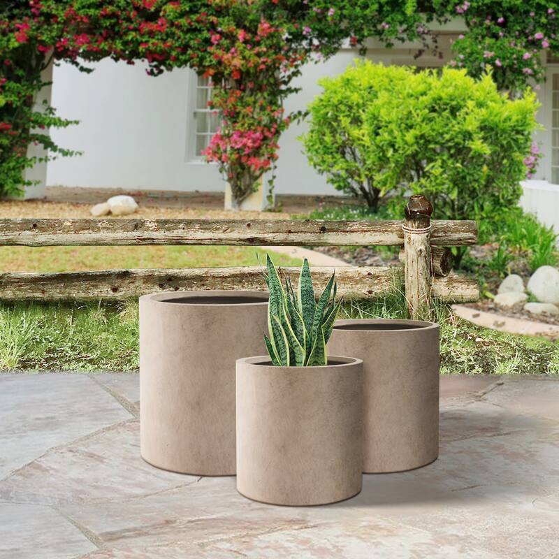 Plantara 16", 13", & 10" D Concrete Outdoor planter,Flower pot (Set of 3),Modern Round Plant pot for Garden
