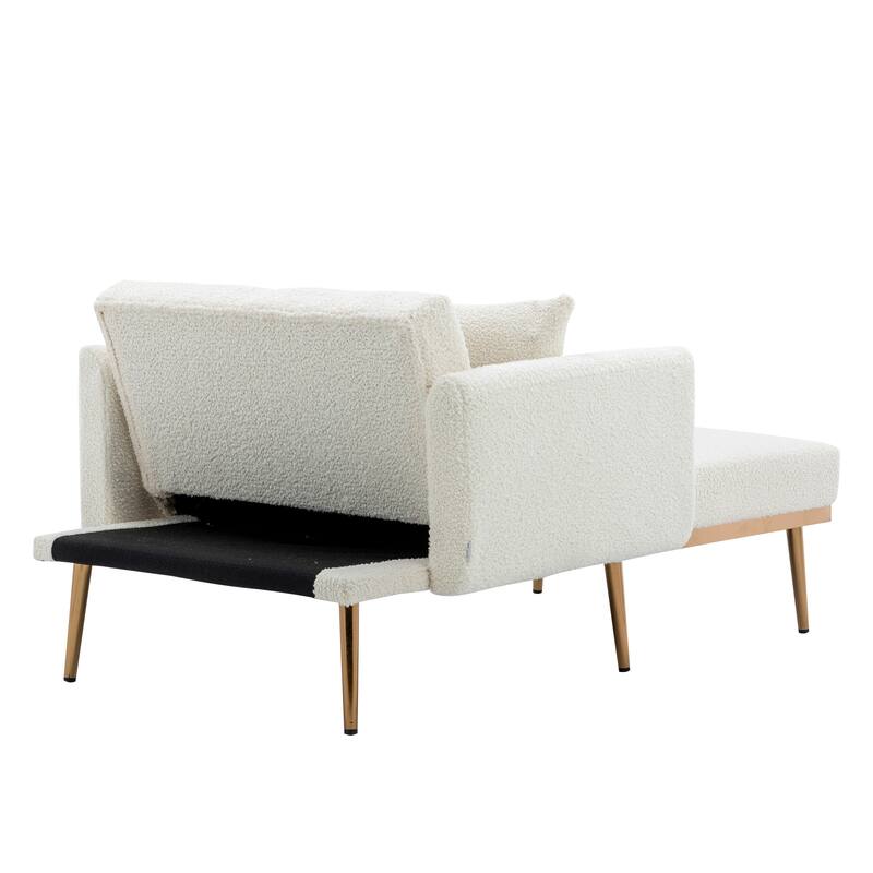 62'' L Chaise Lounge Indoor, Modern Teddy Fabric Sleeper Chair Bed for Living Room, Convertible Lounge Chair with Iron Legs