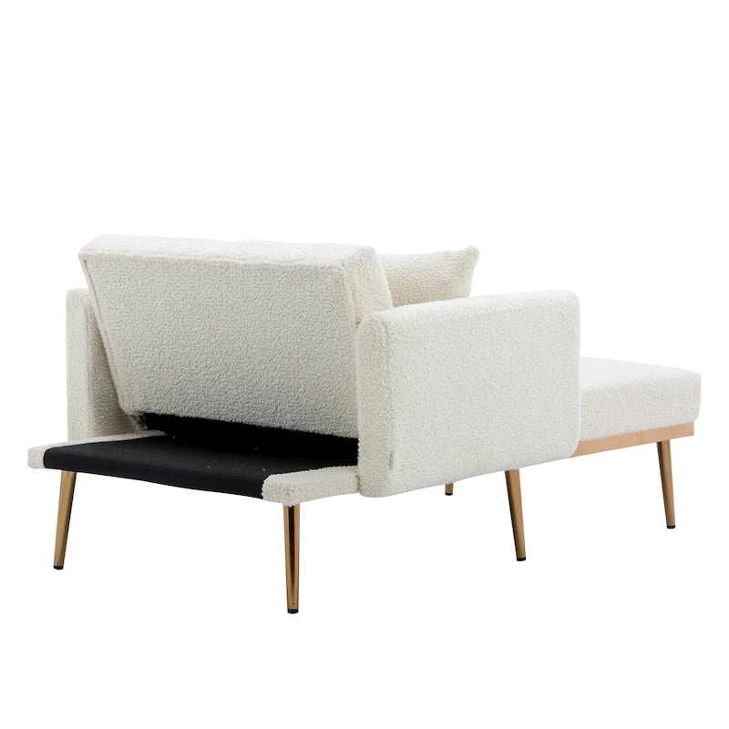 White Teddy Modern 62.2" Upholstered Chaise Lounge Chair with Iron Legs for Living Room