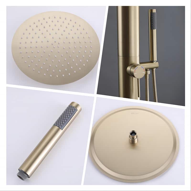 89''H Stainless Steel Freestanding Outdoor Shower Rainfall with Handheld Shower in Black