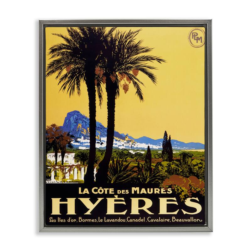 Stupell Vintage Tropical Travel Ad Framed Floater Canvas Wall Art Design By Marcus Jules - 25 x 31 - Grey