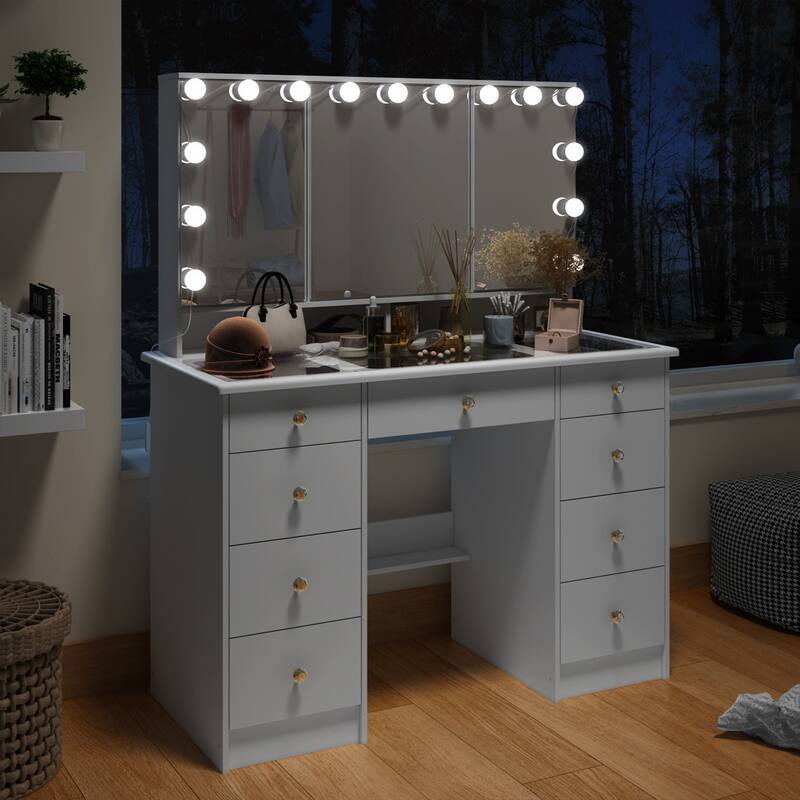 Soft-Close Adjustable Lighting Vanity Dresser Vanity Makeup Table