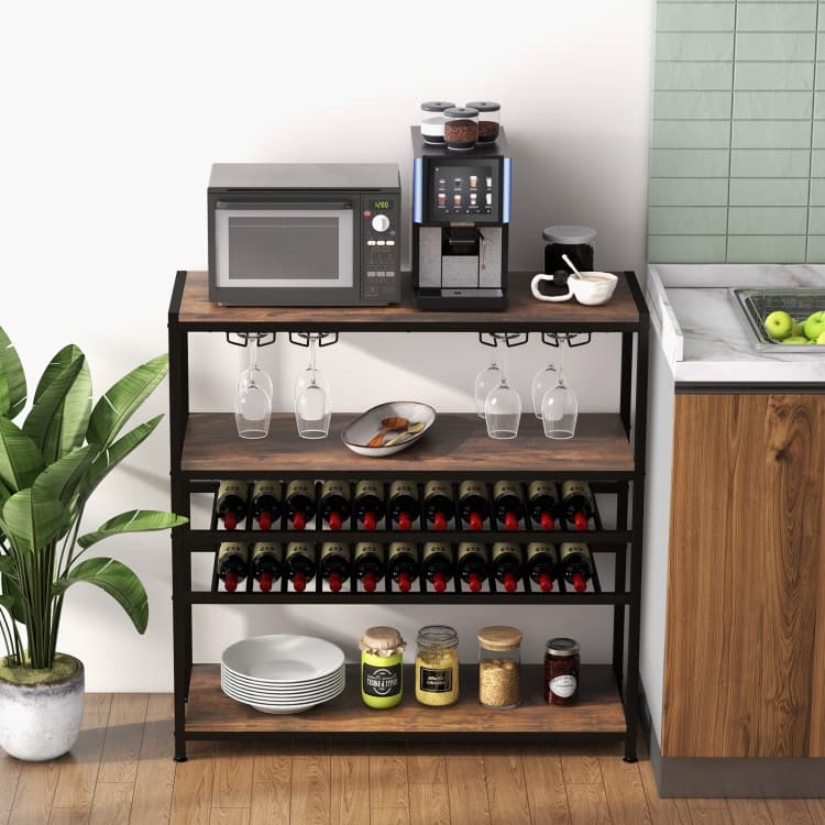 5-tier Wine Rack Table with Glasses Holder - 40" x 14" x 40" (L x W x H)