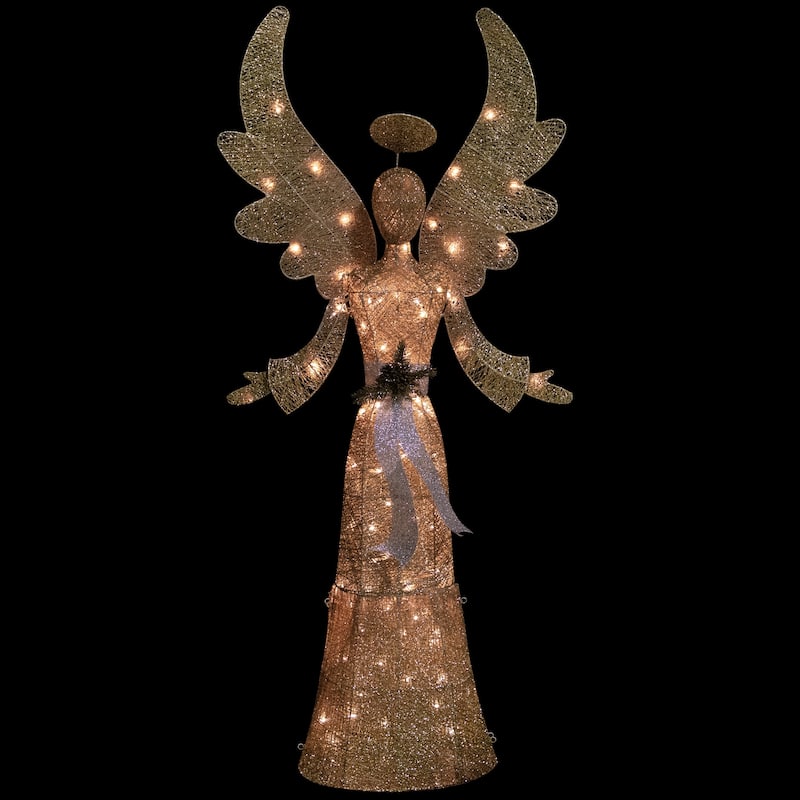 Lighted Golden Angel Christmas Decoration - 68" - Clear Lights - Gold